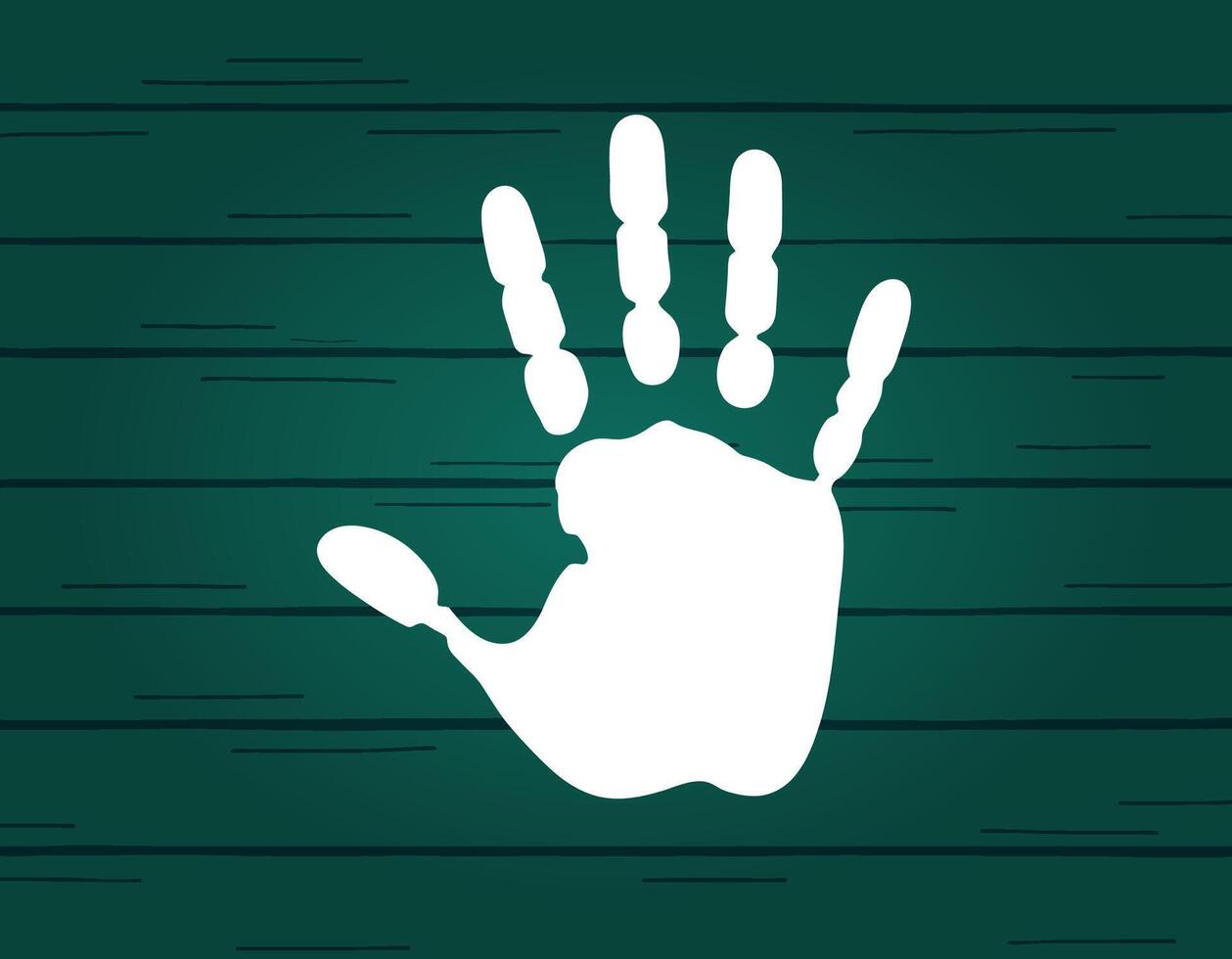White handprint on green painted wooden wall vector