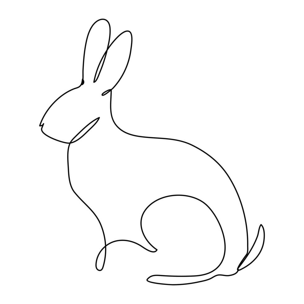 Easter bunny in single continuous one line style. Hand drawn cute silhouette rabbit vector