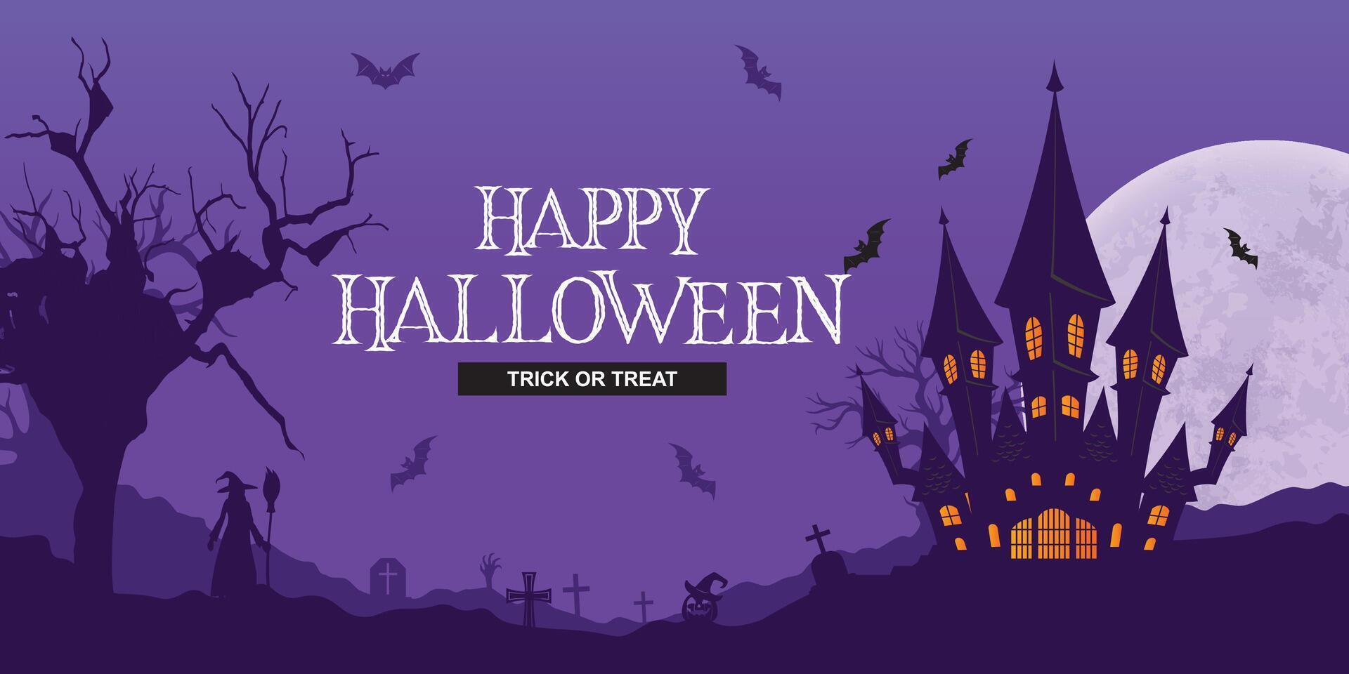 Halloween background Night Scene with Castle and Moon with purple background vector