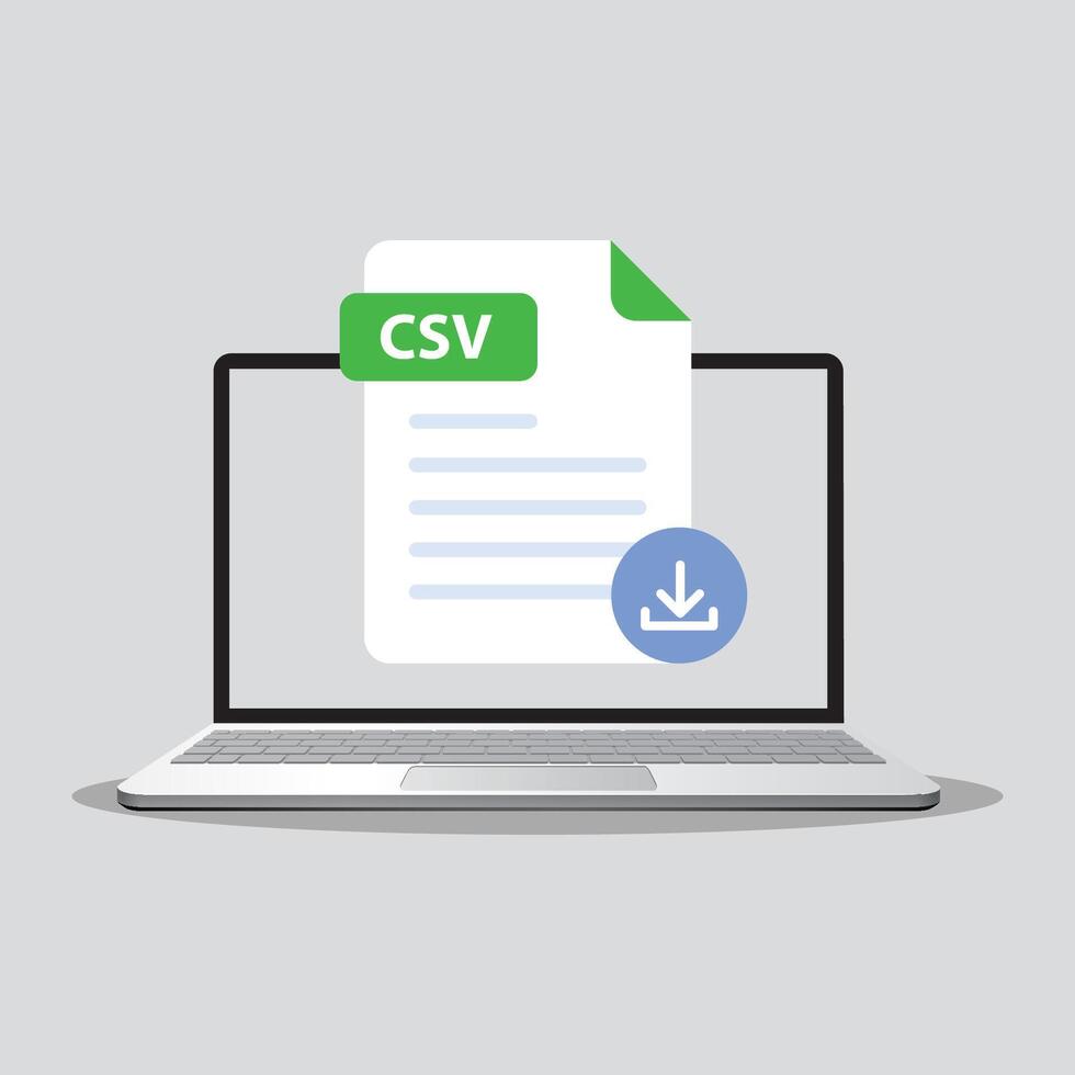 Download CSV the laptop screen label icon CSV. Download file CSV file on laptop vector