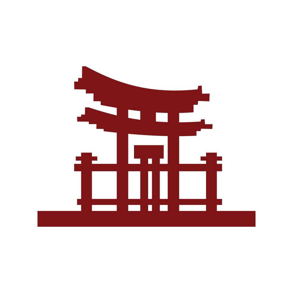 Japanese temple icon in pixel art style isolated on white background. A temple or shrine of Japanese traditional treasure. A hallmark of the nations long, treasured history vector