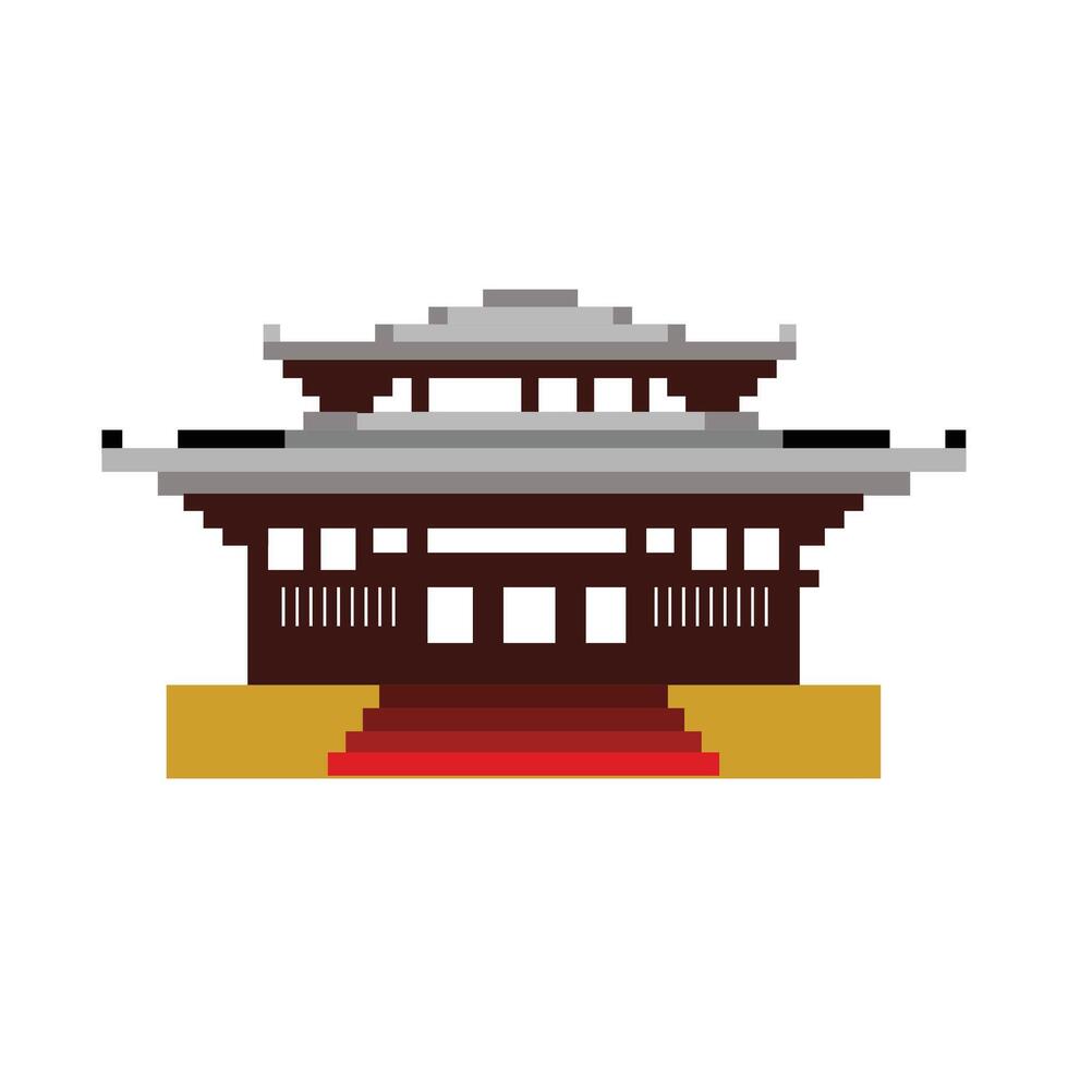 pixelated Japanese temple building icon illustration design graphic flat. A temple or shrine of Japanese traditional treasure. A hallmark of the nations long, treasured history vector