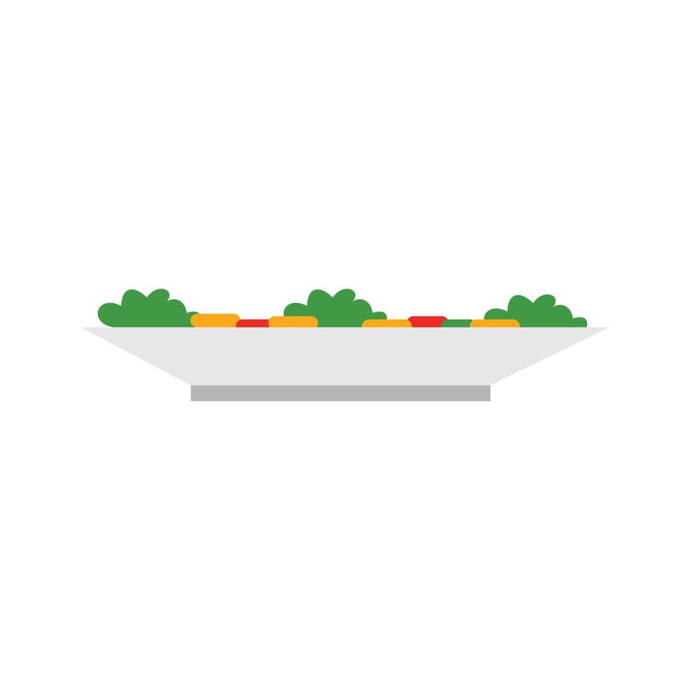 Vegetable salad icon in flat color style. Vegetarian food. Vegetarian food on a plate icon in flat style isolated on white background. Nature element design vector
