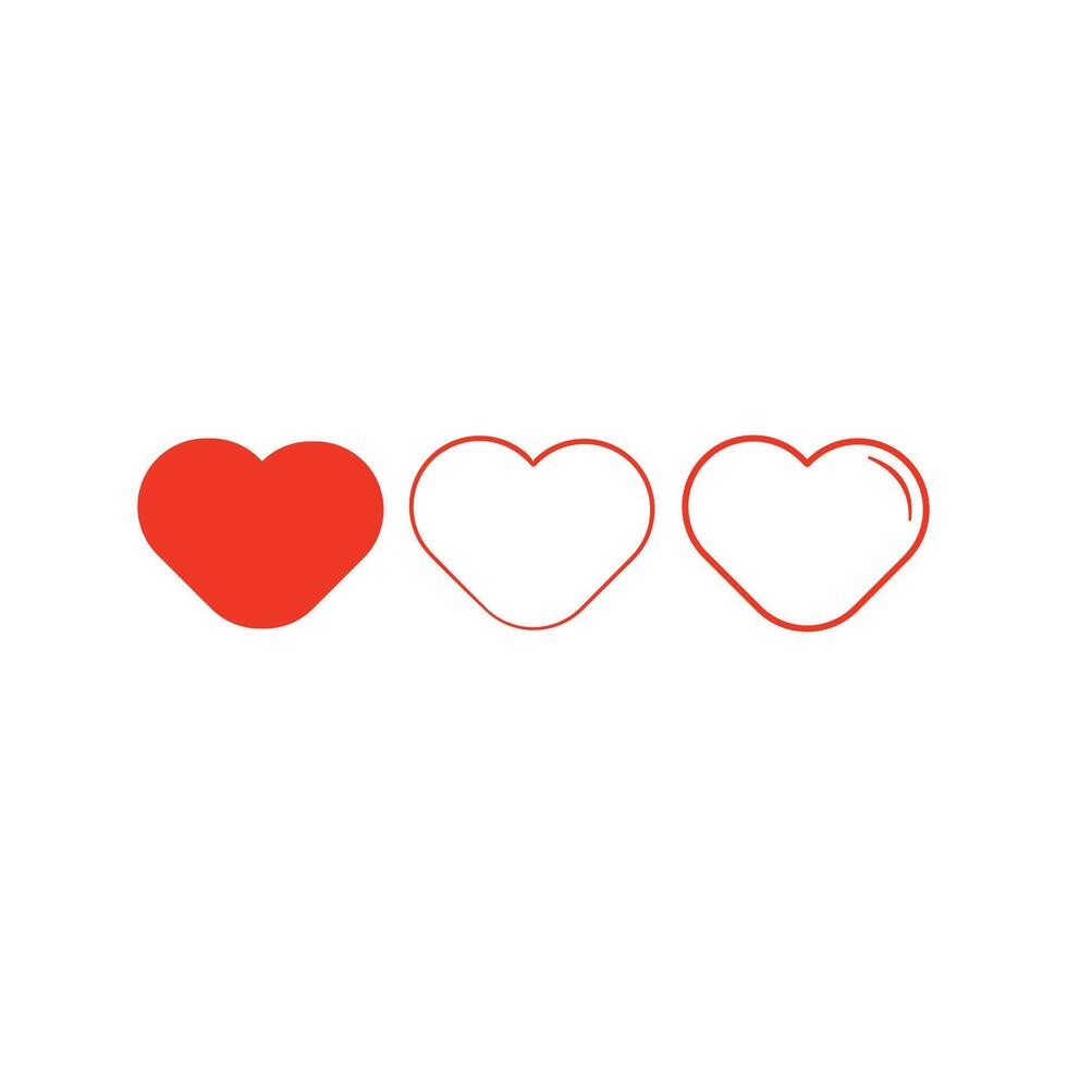 Valentines Day icon set of heart. Red hearts on a white background. Set of red hearts on a white background. Red hearts on white background. Love icon set. Flat design. vector