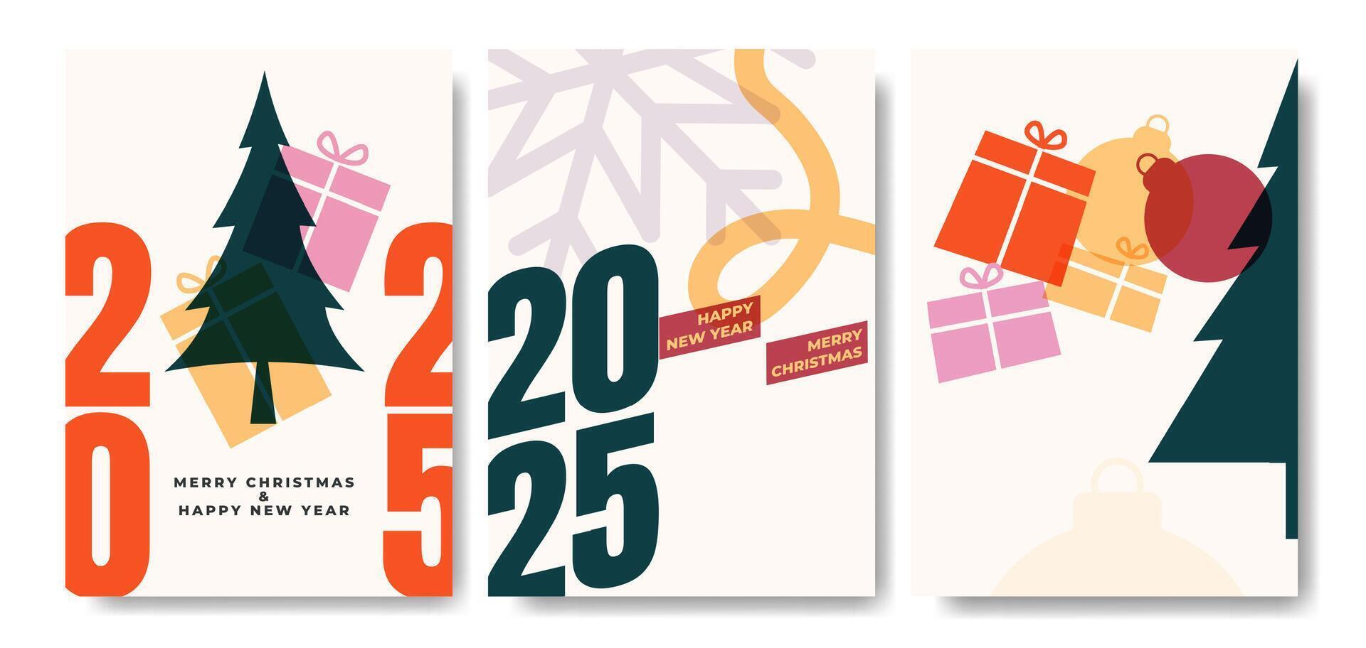 Christmas And New Year Flyer Poster Background Set. vector