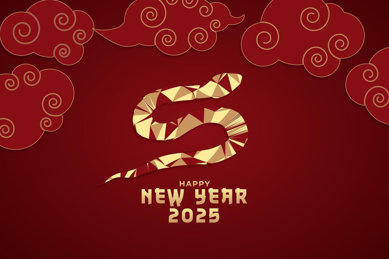 Lunar New Year Greeting Background. Chinese New Year, Gold Snake And Clouds. vector