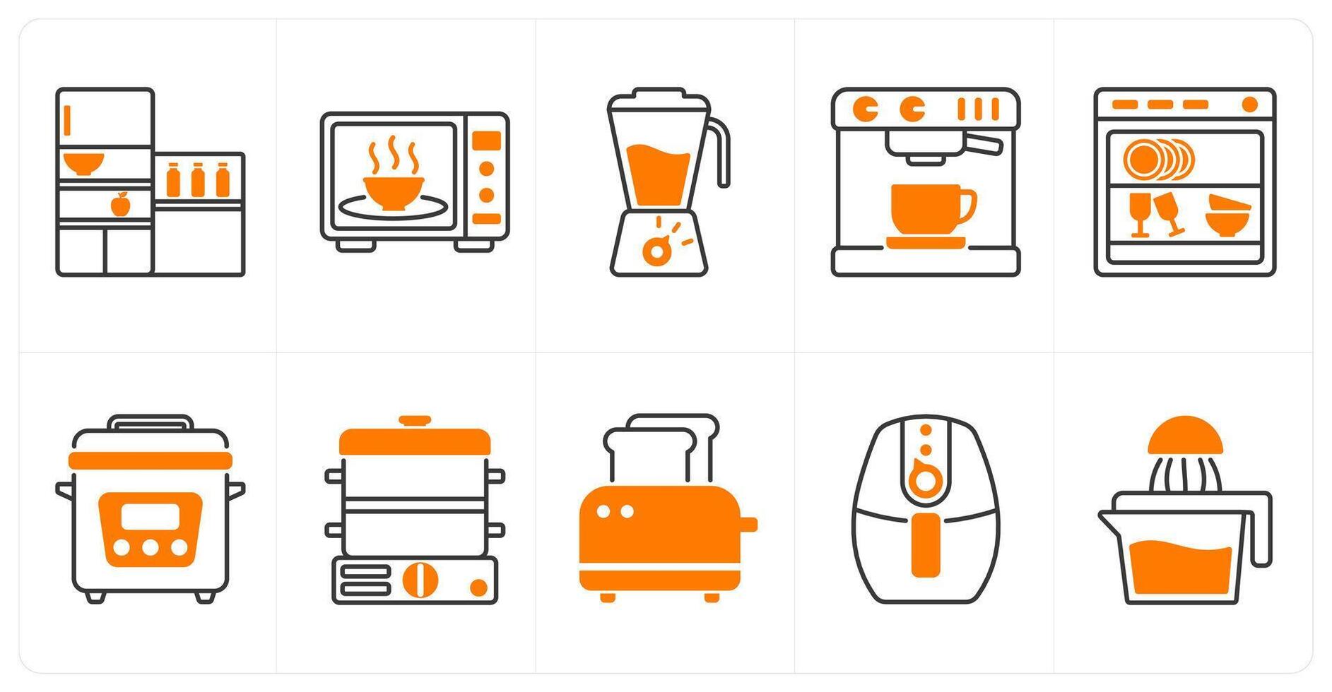 A set of 10 home appliances icons as refrigerator, microwave, blender vector