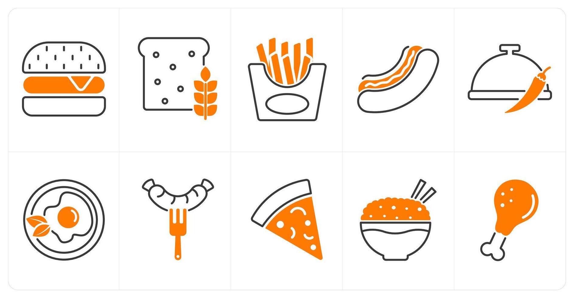 A set of 10 food and drink icons as burger, bread, french fries vector
