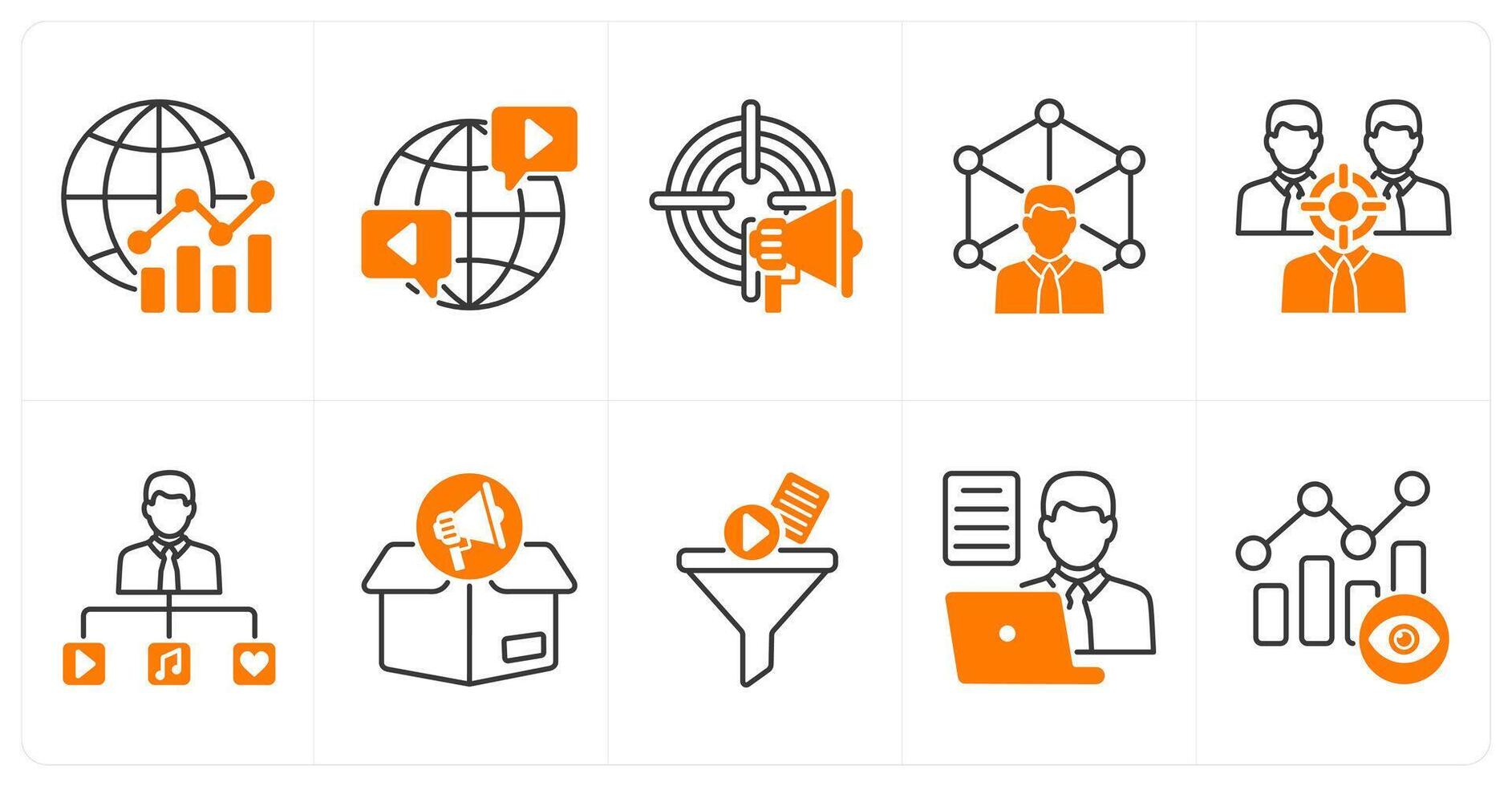 A set of 10 influencer icons as global marketing, worldwide, advertisement target vector