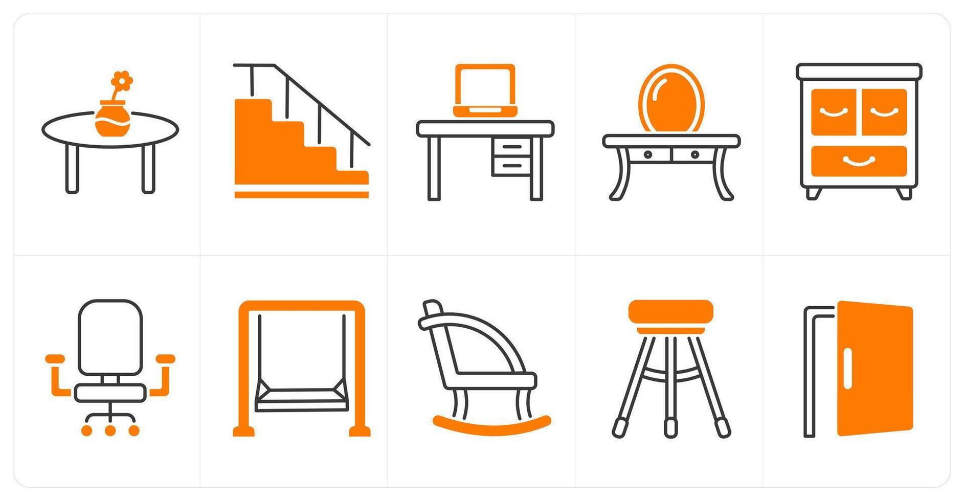 A set of 10 furniture icons as table, staircase, desk vector