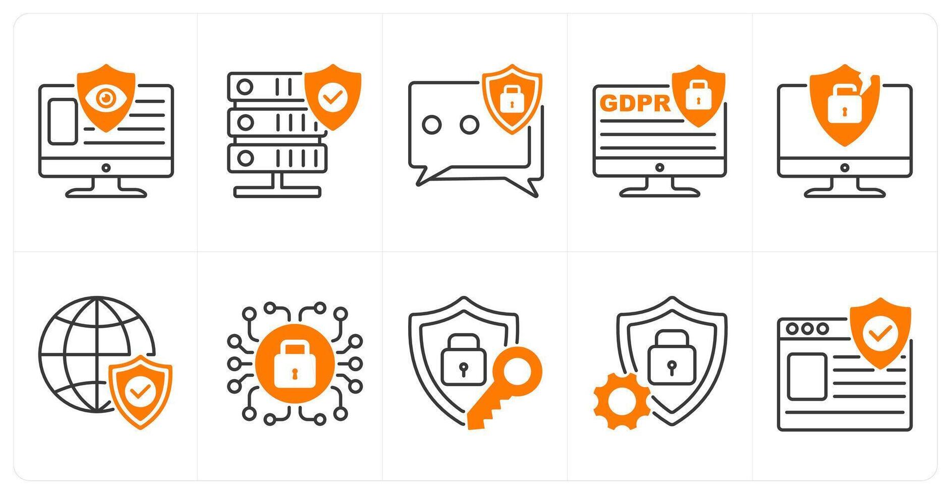 A set of 10 gdpr icons as online privacy, secure server, chat protection vector