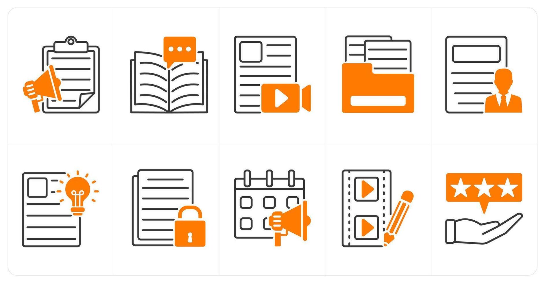 A set of 10 influencer icons as content marketing, story telling, material vector