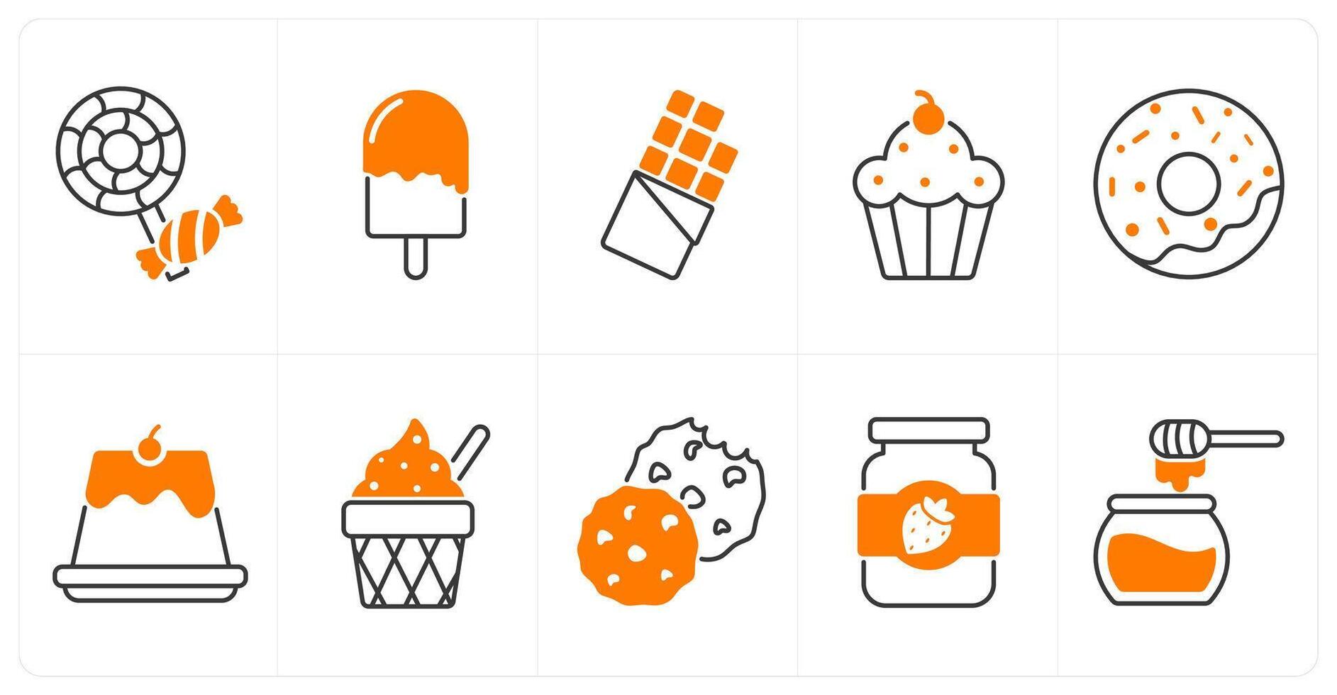 A set of 10 food and drink icons as candy, popsicle, chocolate vector