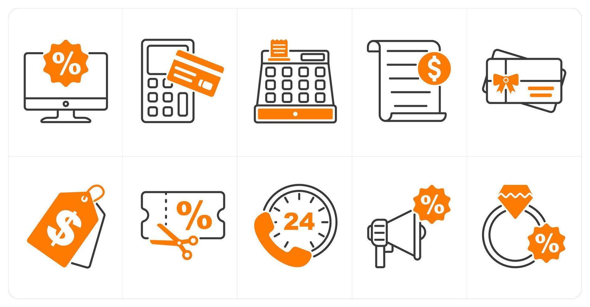 A set of 10 offer icons as online dicsount, contactless, cash register vector