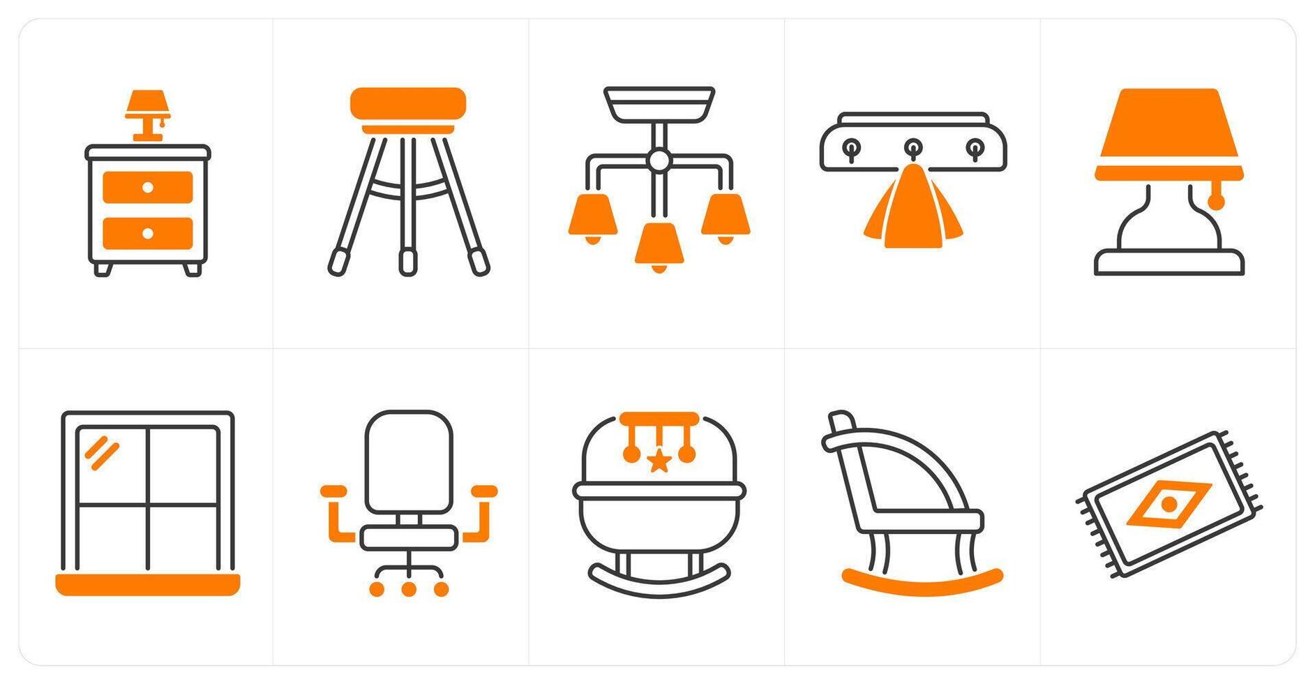 A set of 10 furniture icons as slide table, bar stool, ceiling lamp vector