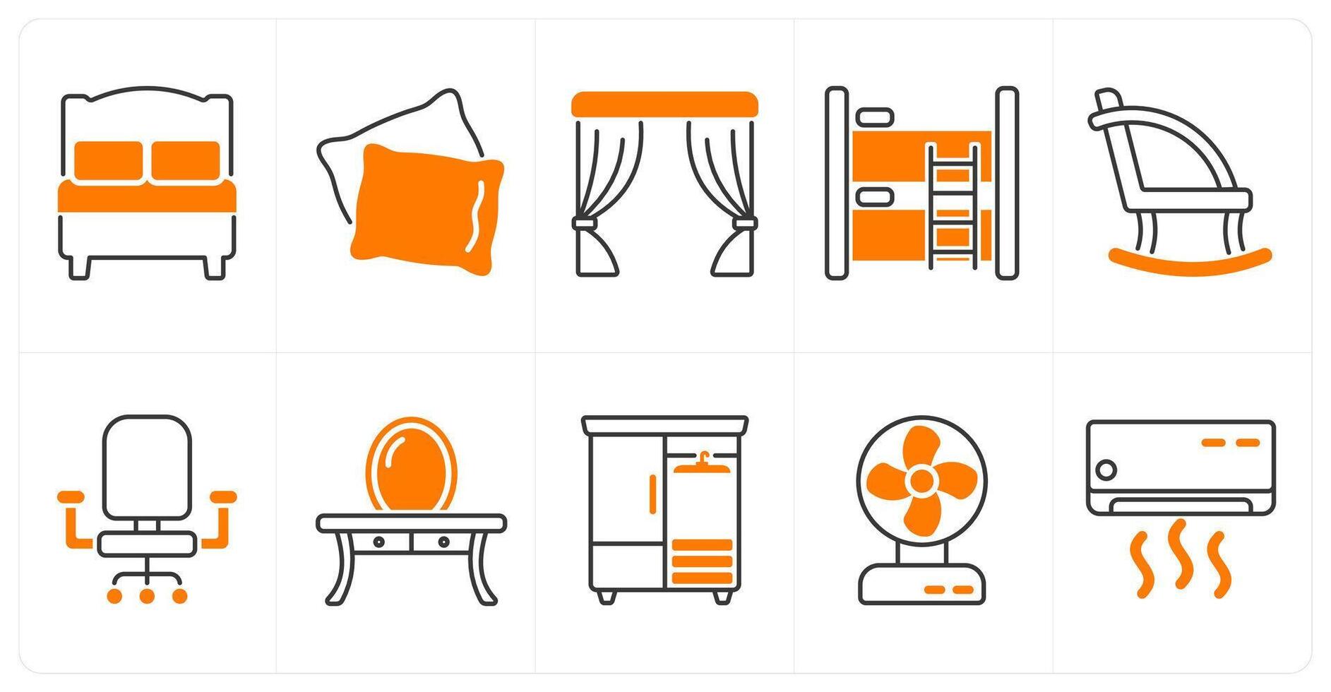 A set of 10 furniture icons as bed, pillow, curtains vector