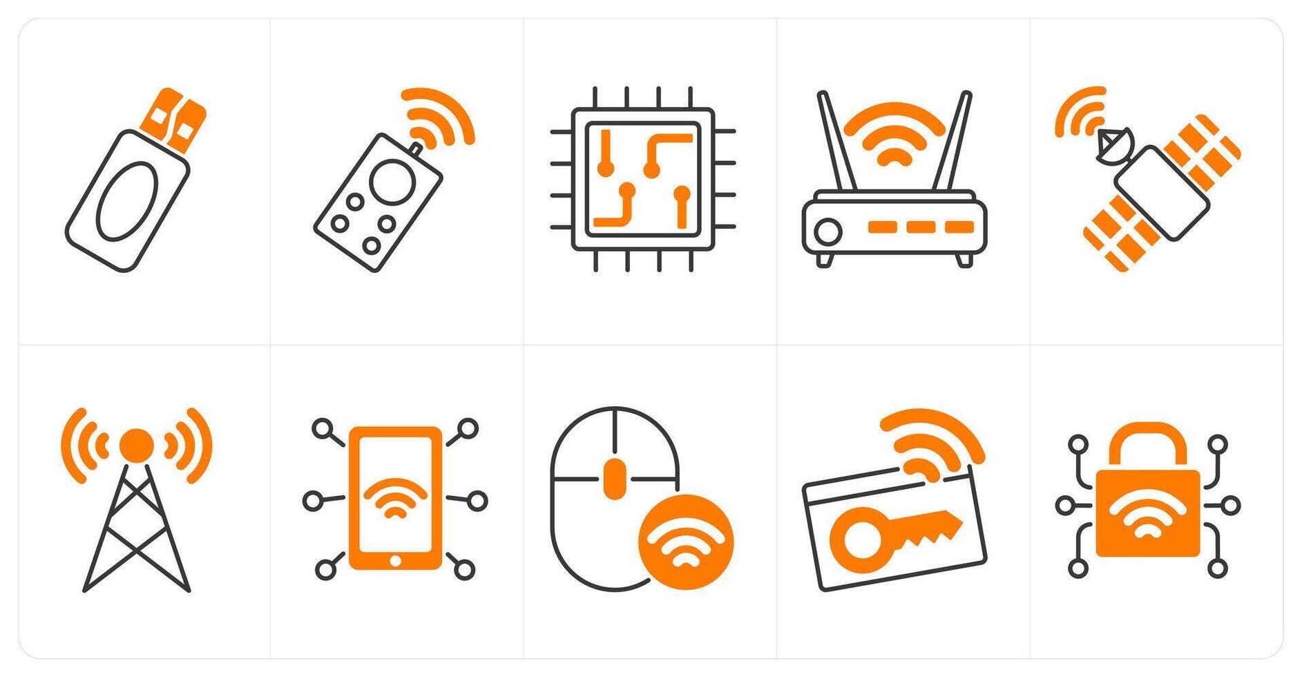 A set of 10 technology icons as pen drive, remote control, chip vector