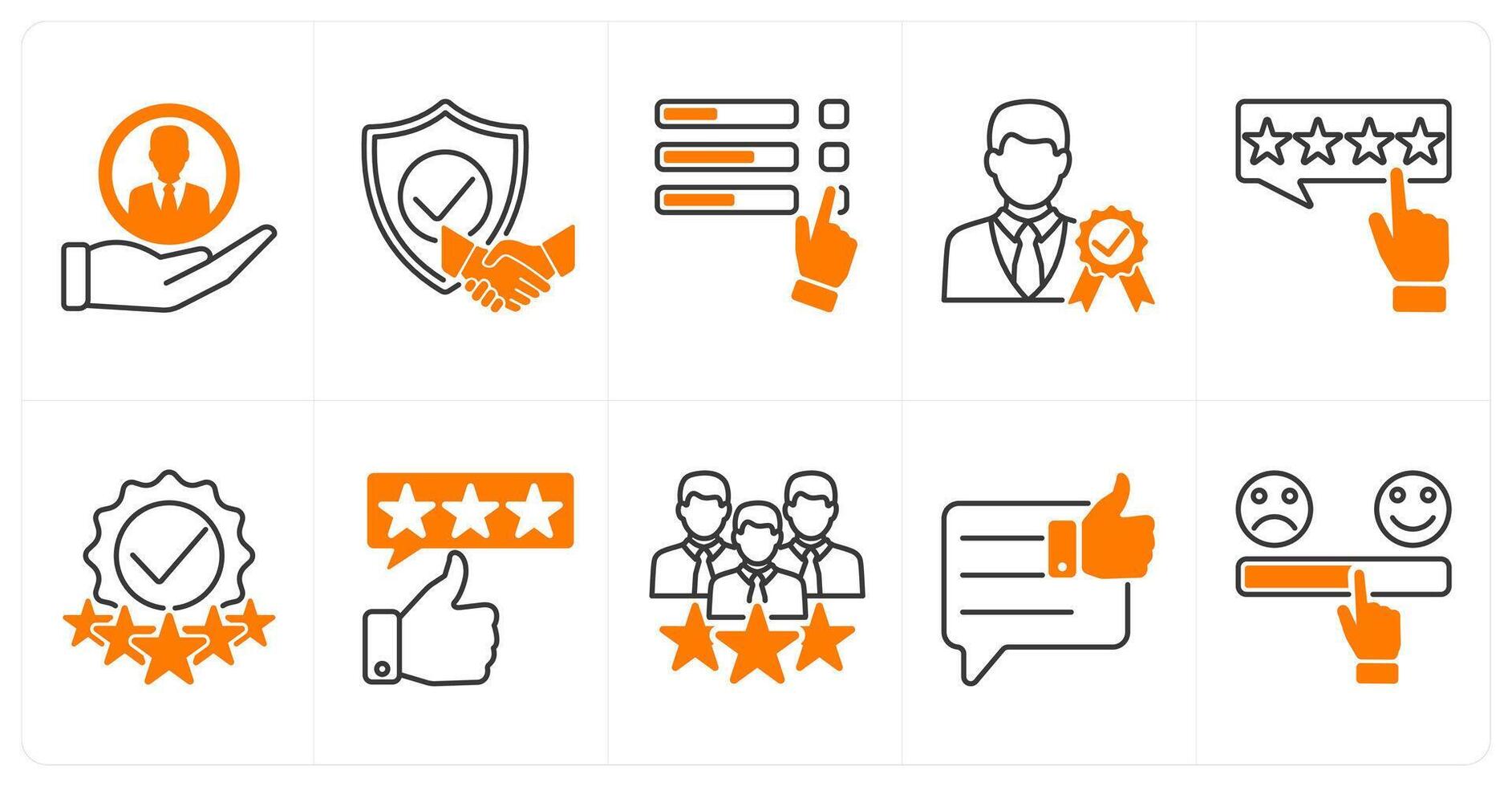 A set of 10 survey icons as client, trust check, poll vector