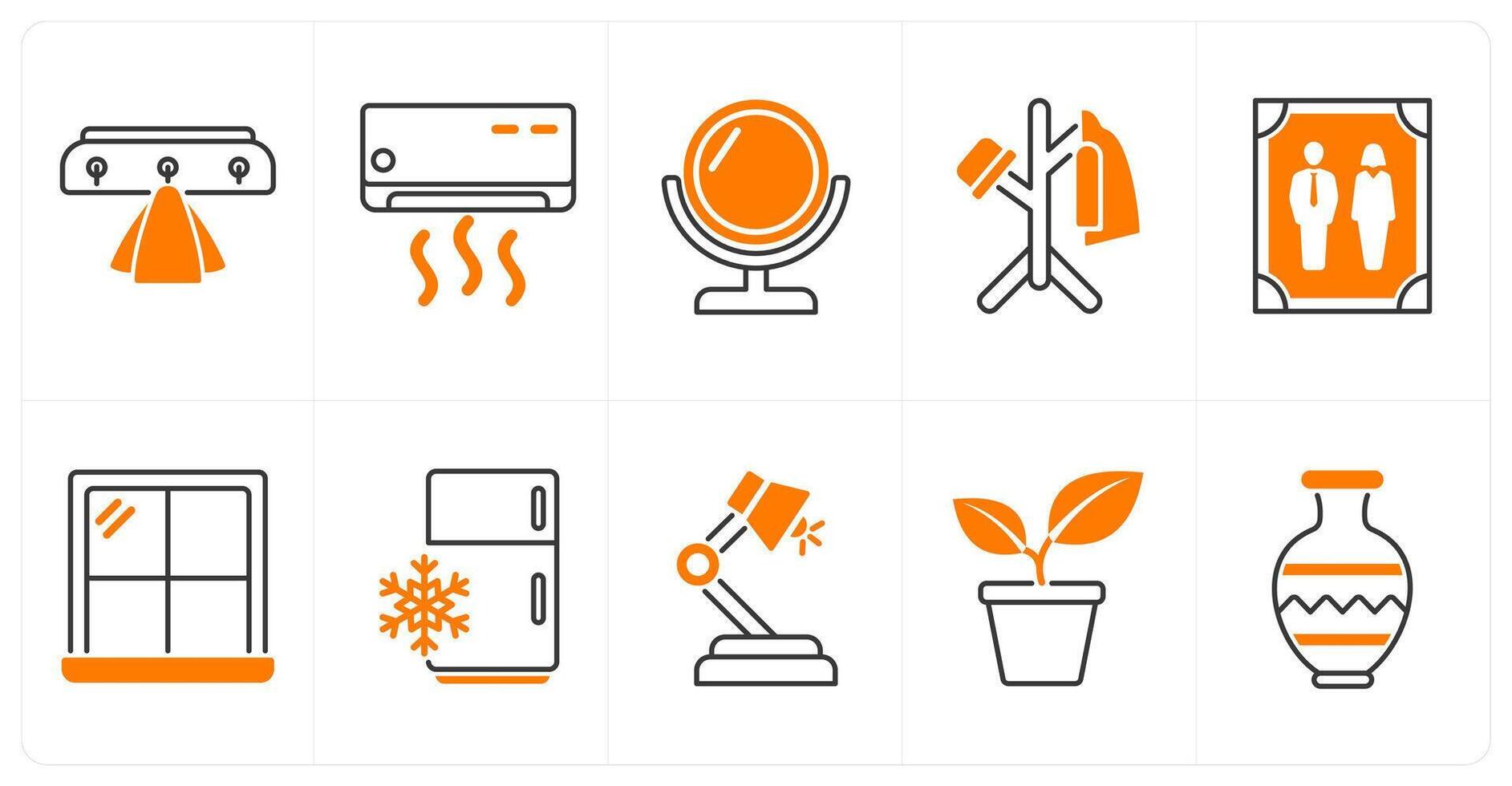 A set of 10 furniture icons as wall hook, air conditioner, mirror vector