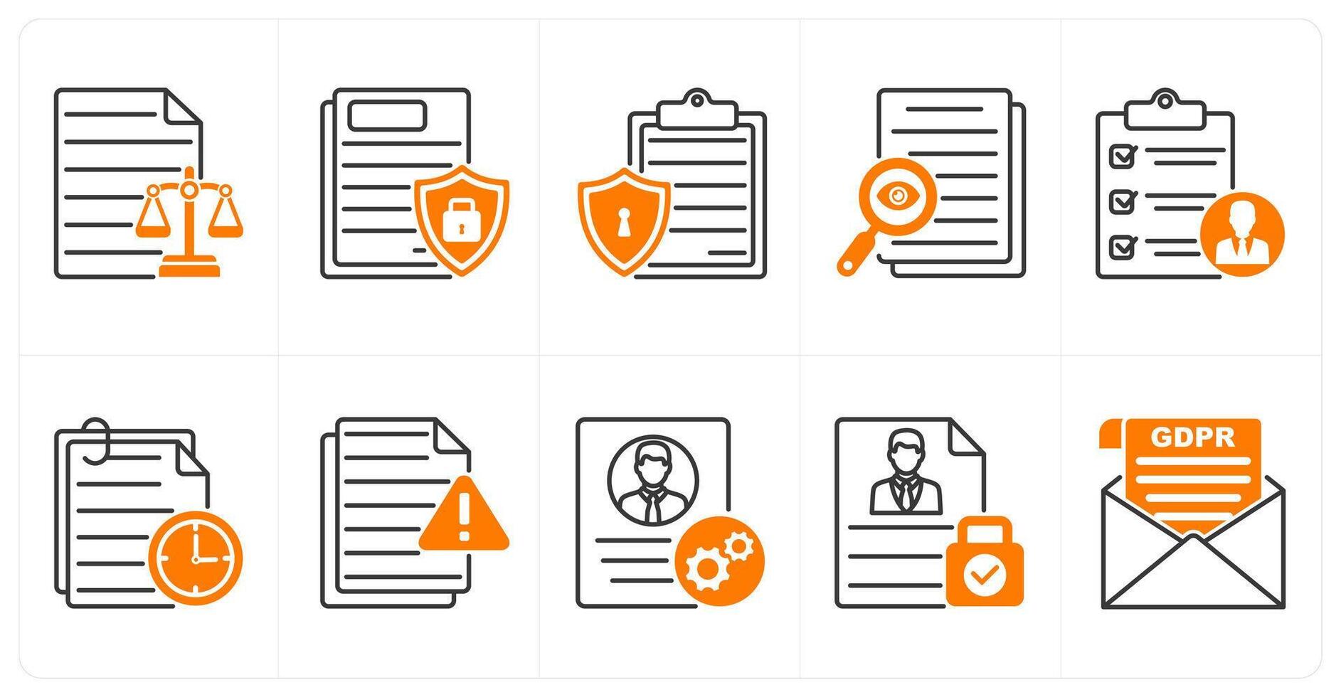 A set of 10 gdpr icons as balance sheet, document protection, privacy policy vector