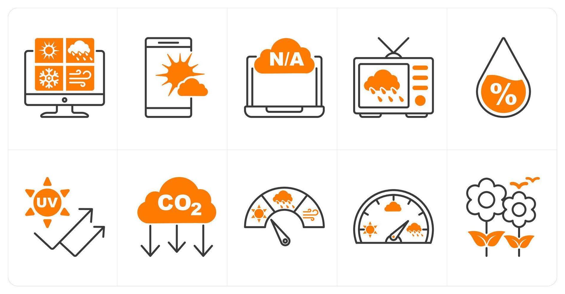 A set of 10 weather icons as weather report, weather app, not available vector