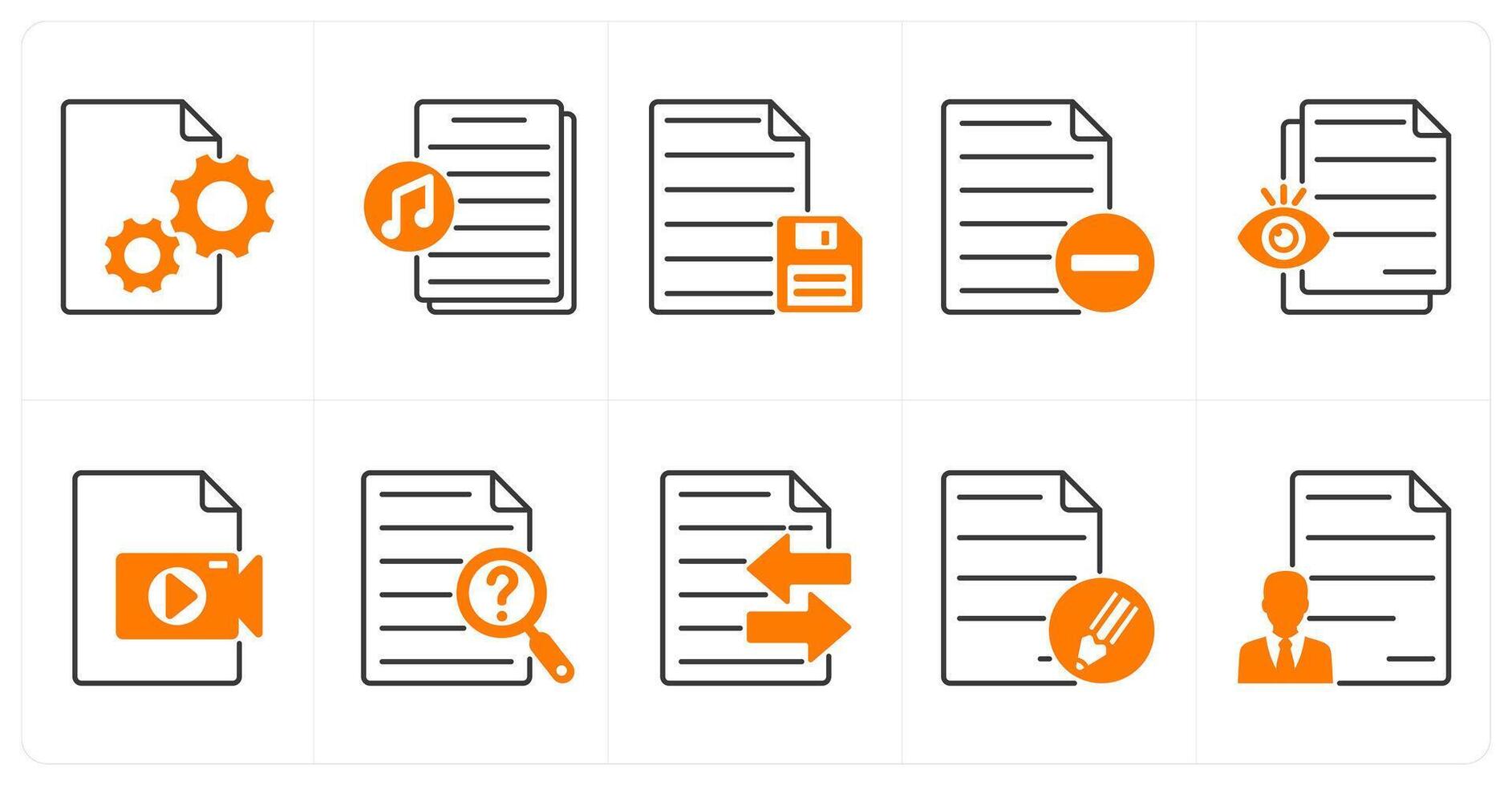 A set of 10 files icons as file setting, music file, save file vector
