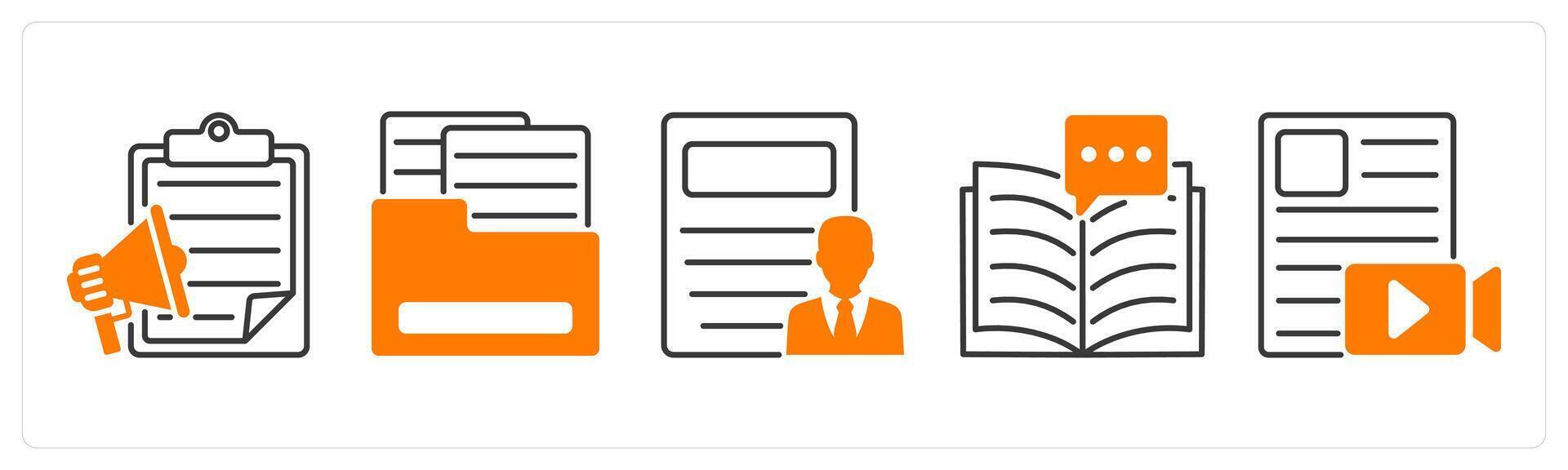 A set of 5 Influencer icons as content marketing, media kit, guest post vector