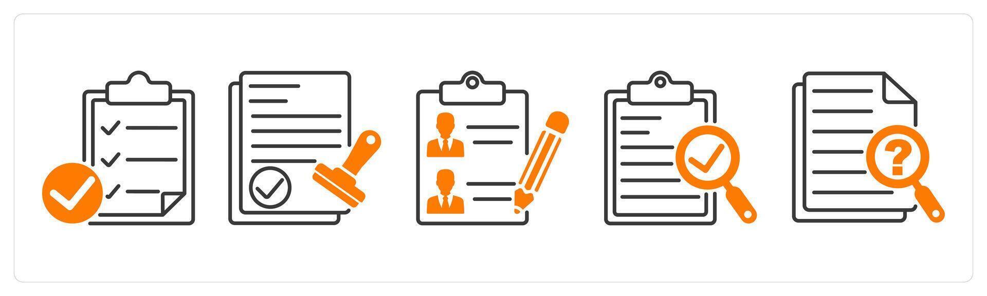 A set of 5 Survey and Rating icons as verified assessment, verified approval, participants list vector