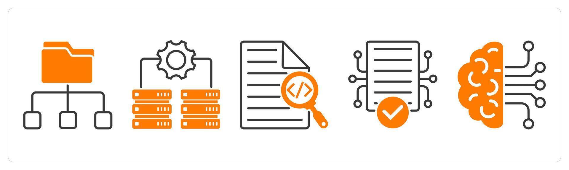 A set of 5 Technology icons as distribution files, it infrastructure, code search vector
