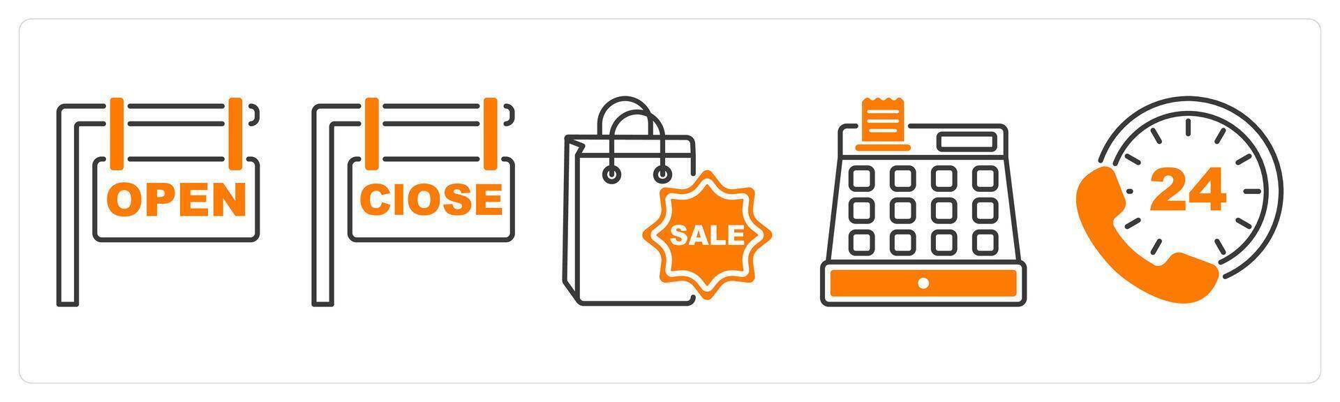A set of 5 Offer and Sale icons as open board, close board, shopping bag vector