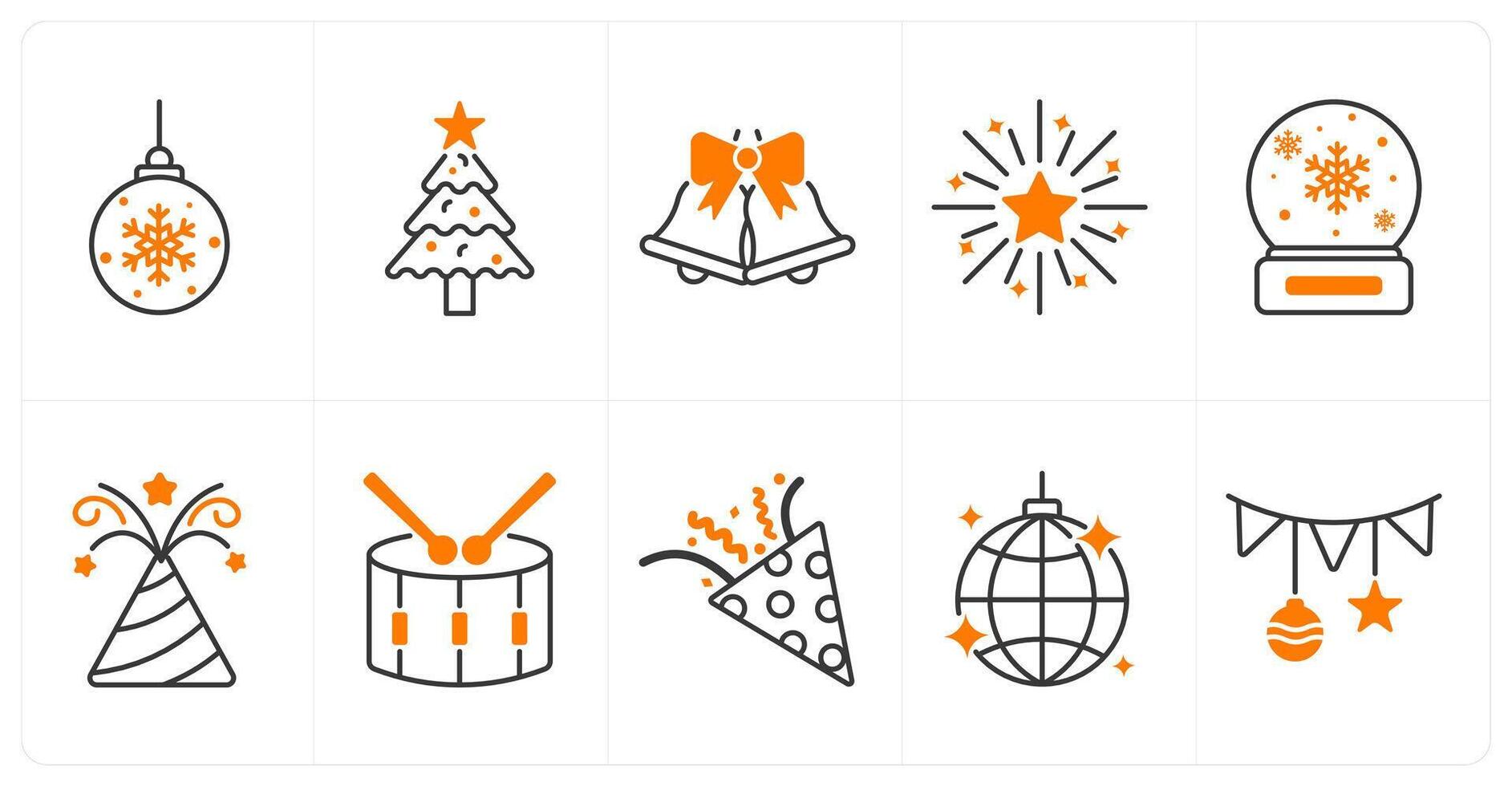 A set of 10 christmas icons as christmas ball, christmas tree, christmas bell vector