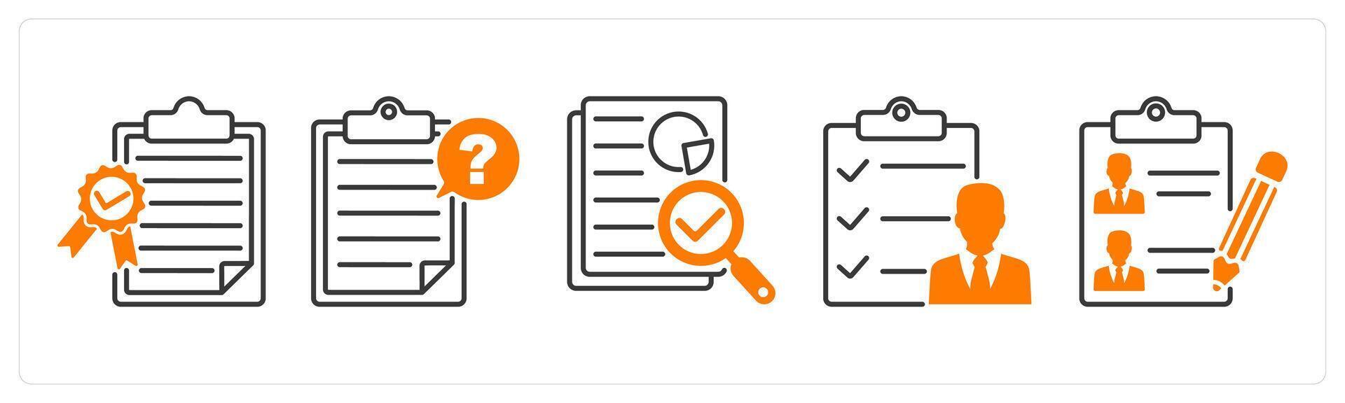 A set of 5 Survey and Rating icons as quality certificate, questionnaire, audit vector