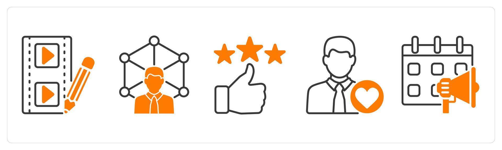 A set of 5 Influencer icons as editing, expertise, revie vector