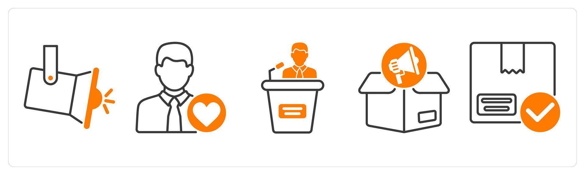 A set of 5 Influencer icons as spotlight, trendy influencer, speech vector
