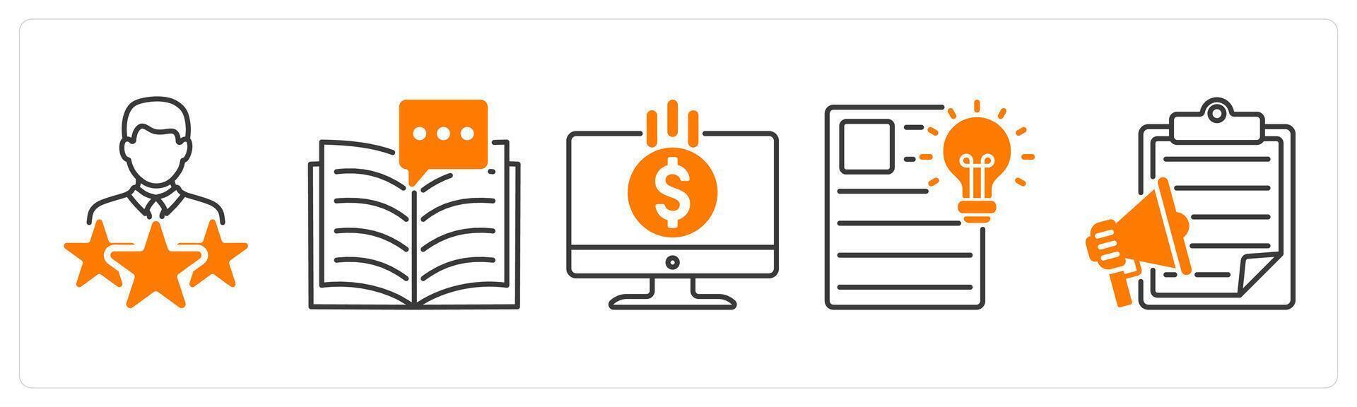A set of 5 Influencer icons as celebrity, story telling, monetization vector