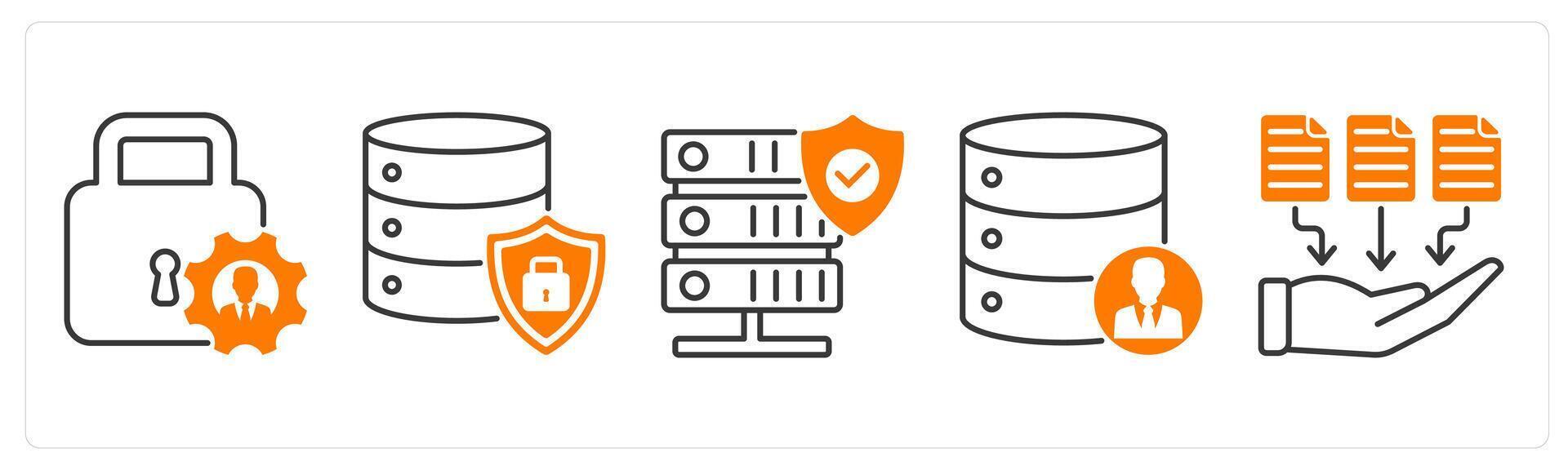 A set of 5 GDPR icons as access control, data protection, secure server vector
