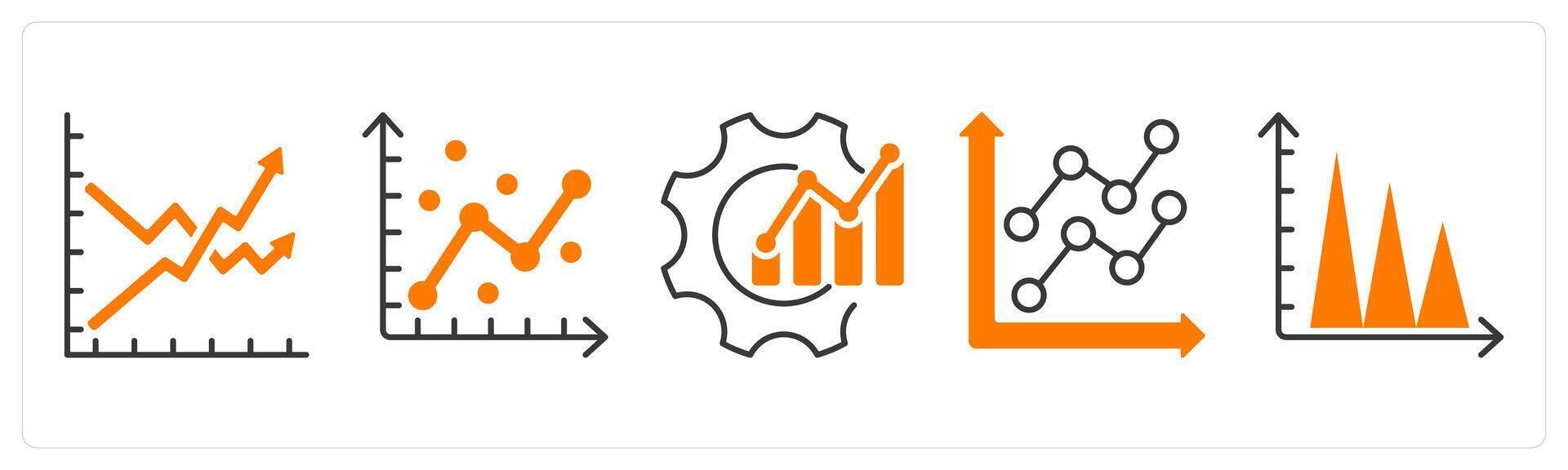 A set of 5 Diagram icons as volatility, statistical model, optimization vector