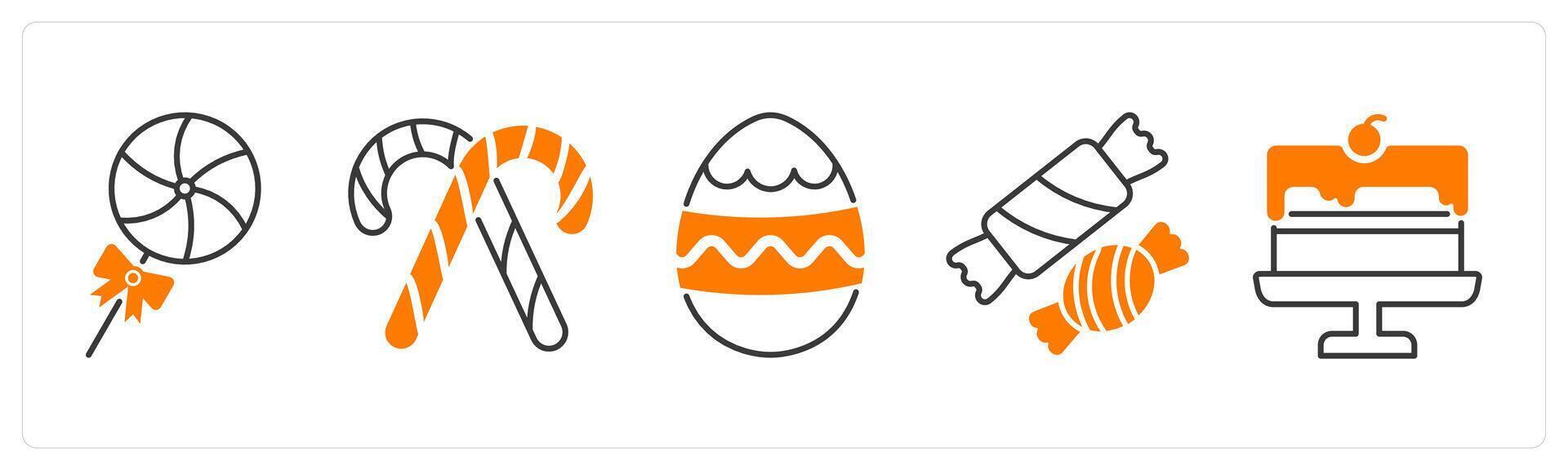 A set of 5 Christmas icons as candy, candy cane, easter egg vector