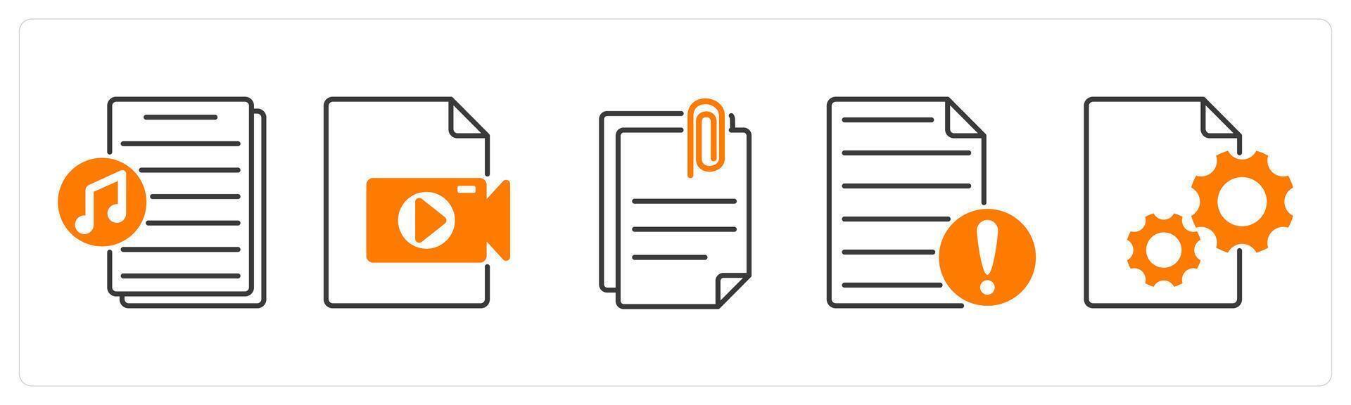 A set of 5 Files icons as music file, file, attach file vector