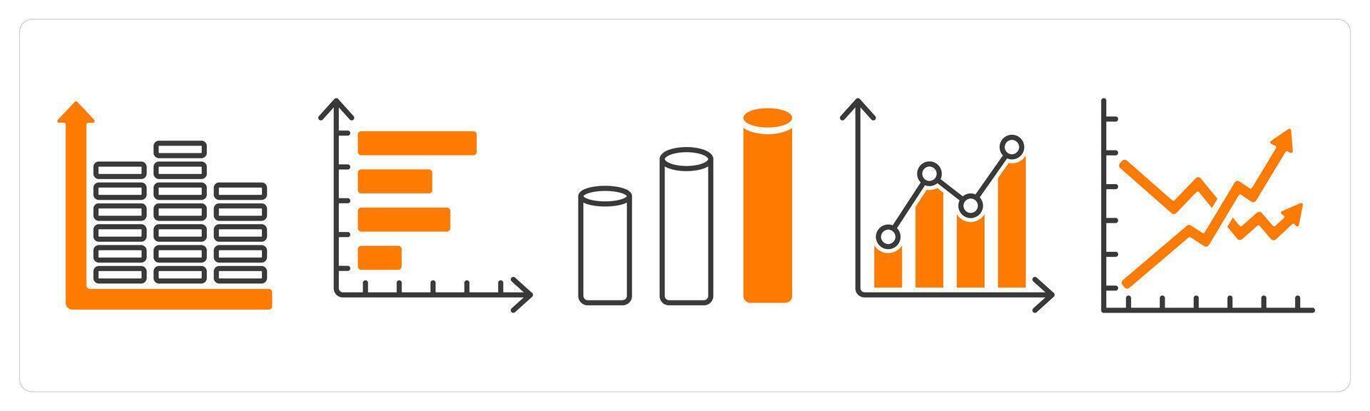 A set of 5 Diagram icons as equalizer, horizontal chart, bars vector