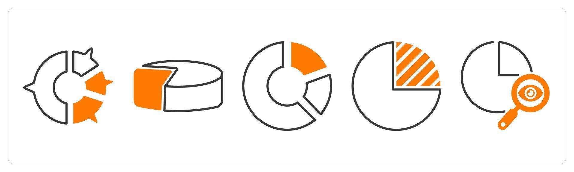 A set of 5 Diagram icons as pie chart, circle graph, wheel graph vector
