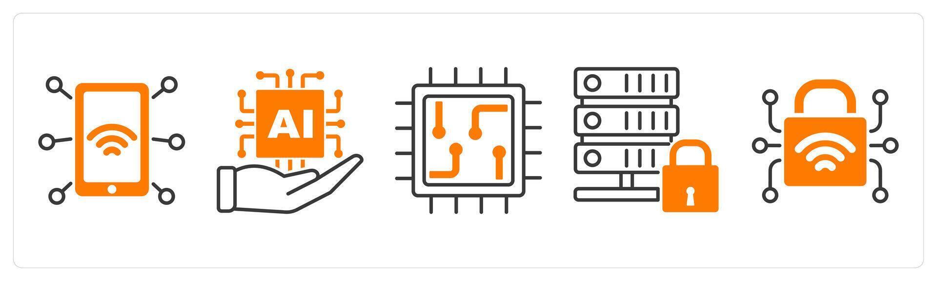 A set of 5 Technology icons as nfc technology, ai development, chip vector