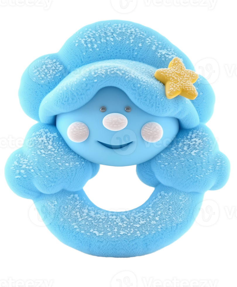 Blue toy doll in the form of a snowman isolated on transparent background png