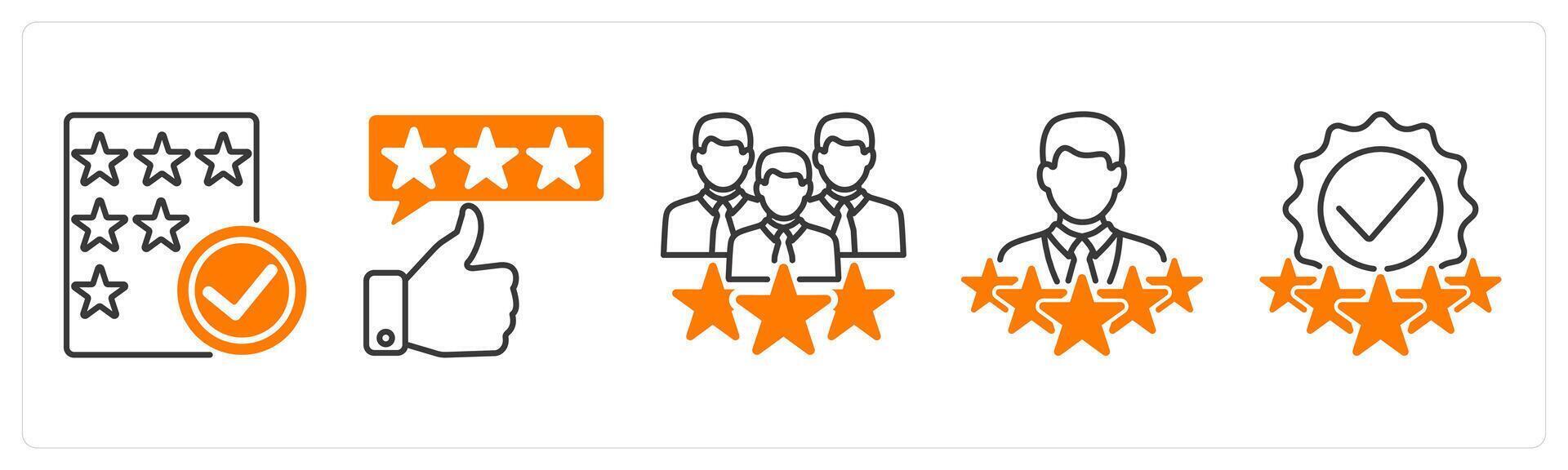 A set of 5 Survey and Rating icons as rating verification, valid review, customer satisfaction vector