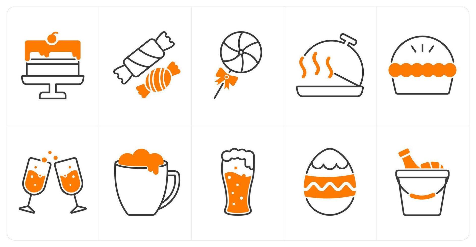 A set of 10 christmas icons as cake, candy, dish vector