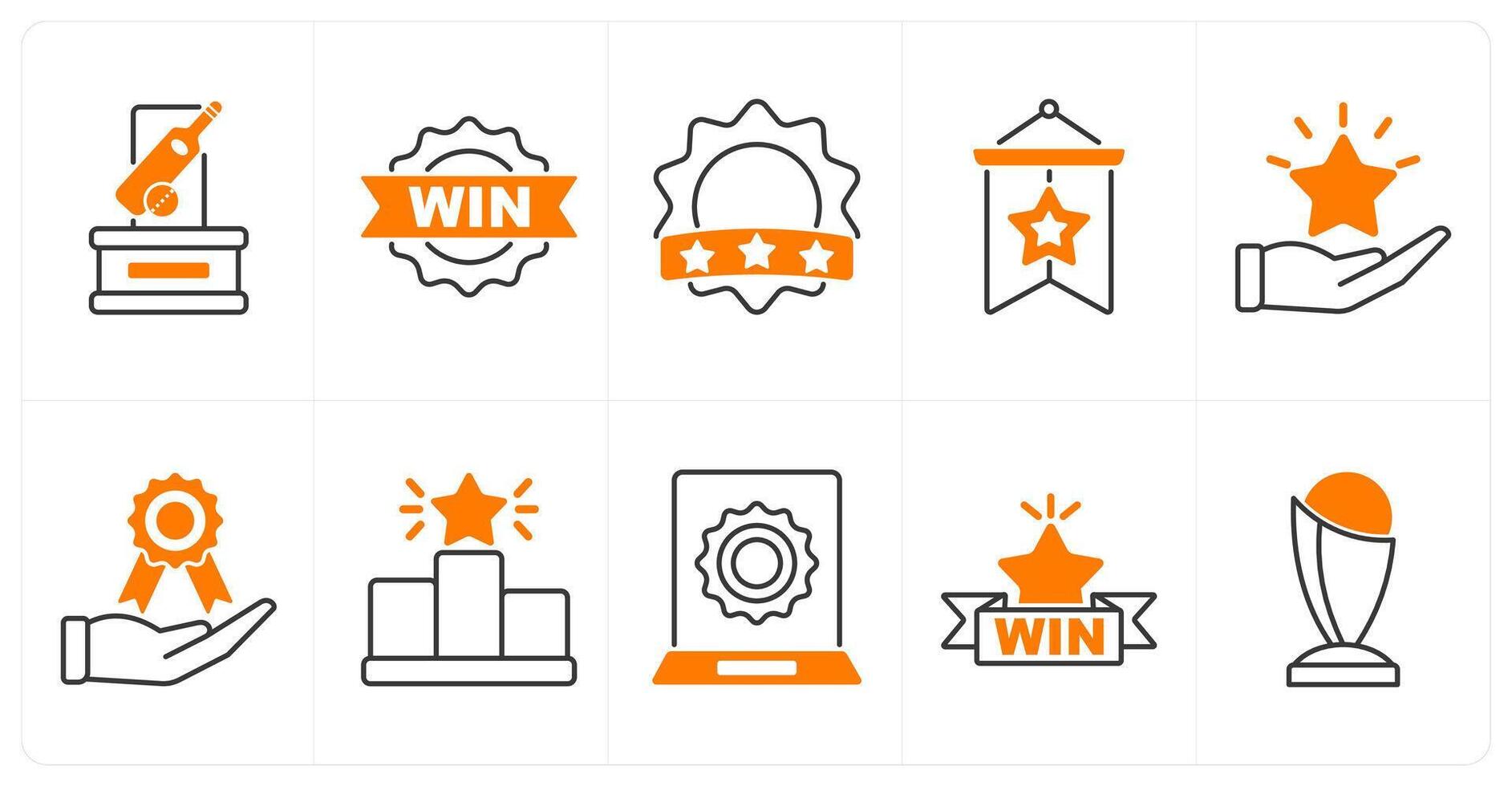 A set of 10 award icons as cricket trophy, win, badge vector