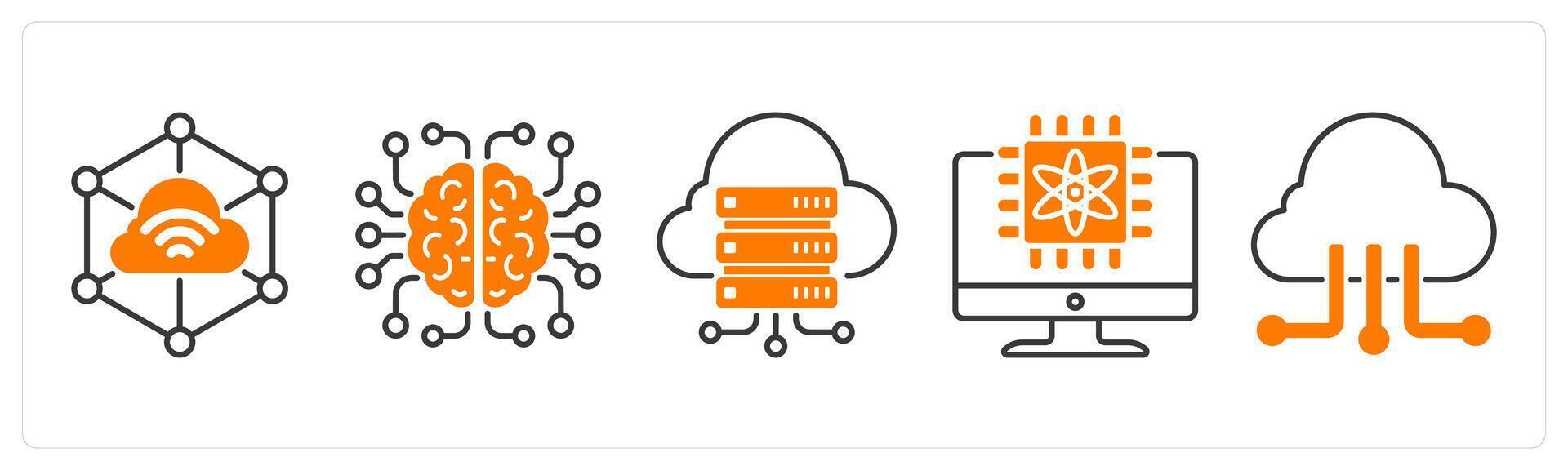 A set of 5 Technology icons as iot, artificial intelligence, cloud storage vector