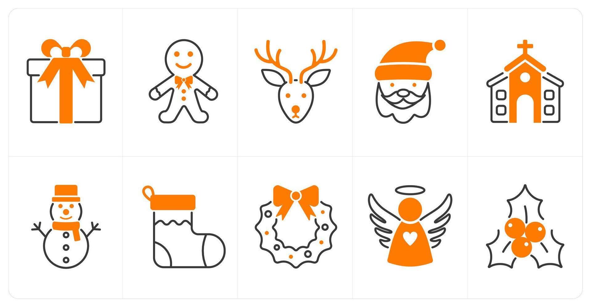 A set of 10 christmas icons as christmas gift, gingerbread man, reindeer vector