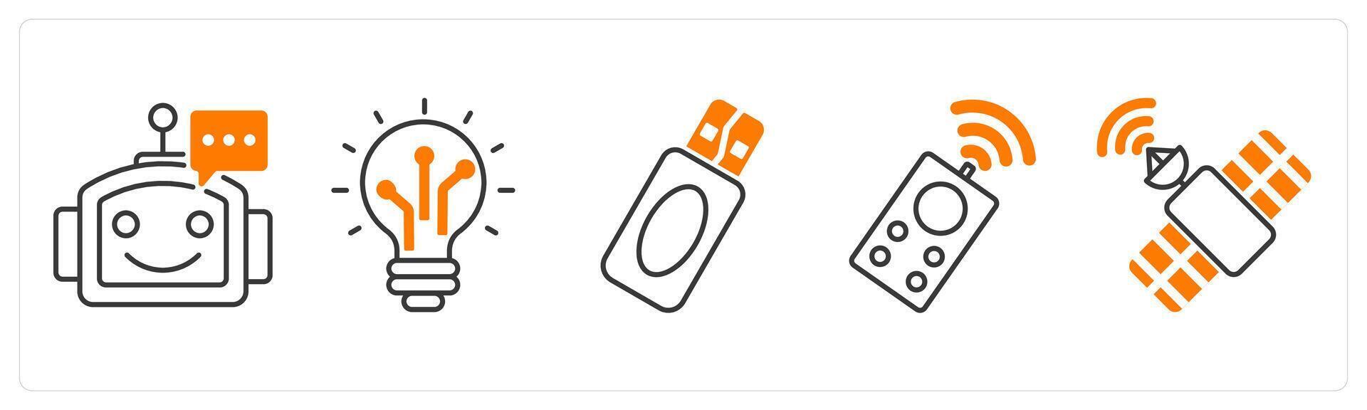 A set of 5 Technology icons as chatbot, advanced technology, pendrive vector