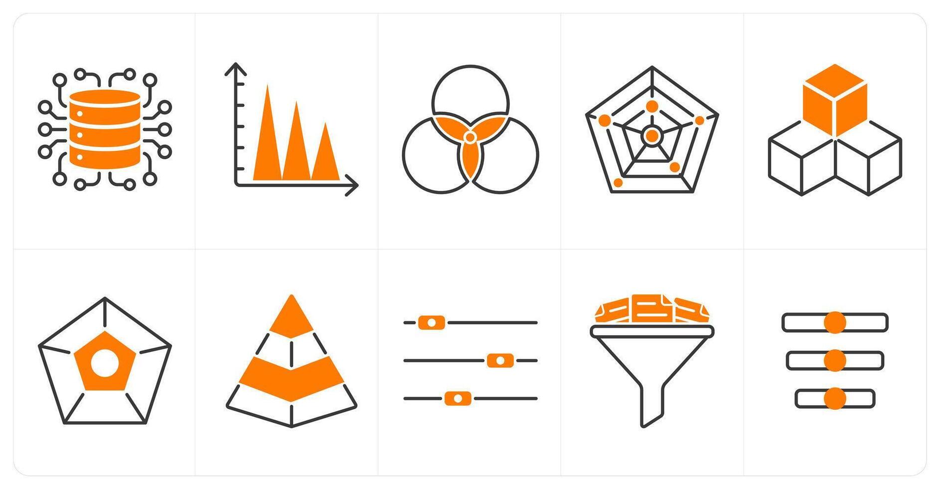 A set of 10 diagram icons as data generator, graph, diagram vector